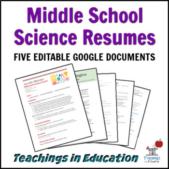 Preview of Middle School Science Teacher Resume (5 Samples)