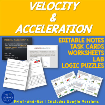 Preview of Velocity & Acceleration: Notes, Lab, Task Cards, Worksheets, & Logic Puzzles