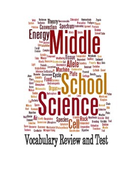 Preview of Middle School Science Vocabulary Review and Test