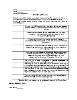 Middle School Short Story Checklist by Resources for the Busy Instructor