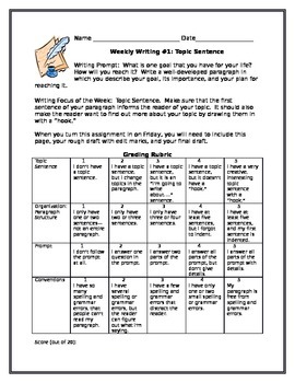 writing prompt rubric for middle school