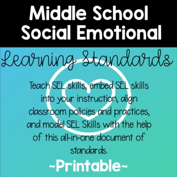 Preview of Middle School Social Emotional Learning Standards Assessment Checklist