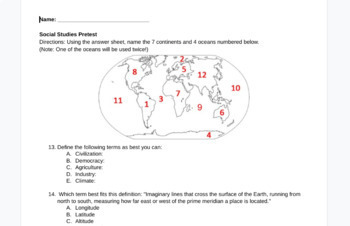 Preview of Middle School Social Studies Geography Formative Assessment Pretest