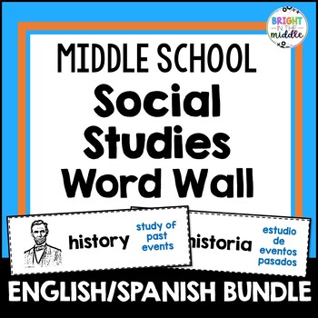 Preview of Middle School Social Studies Word Wall - 6th, 7th, and 8th - ENGLISH and SPANISH