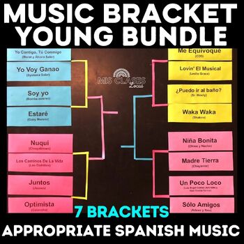 Preview of Middle School Spanish Class Music Bracket BUNDLE Young Mania Musical Madness