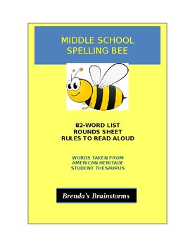 Preview of Middle School Spelling Bee - Brenda's Brainstorms (American Heritage Thesaurus)