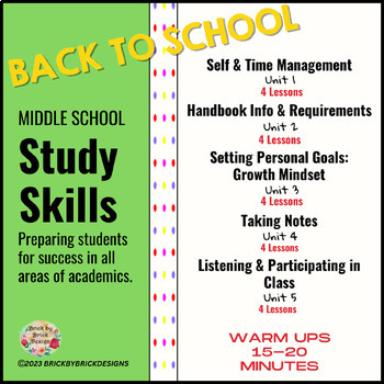 Preview of Middle School Study Skills Unit 1-5 | Back to School Bundle