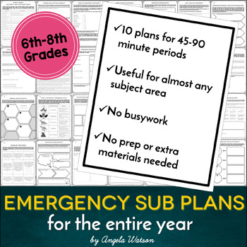 Preview of No-Prep Emergency Sub Plans for Middle School
