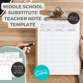 Middle School Substitute Teacher Note Bundle | Grayscale M