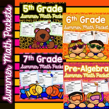 Preview of Middle School Summer Math Packet Bundle