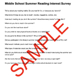 Middle School Summer Reading Interest Survey
