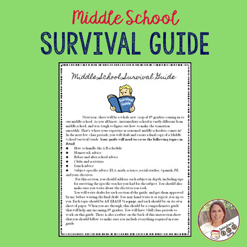 Preview of Middle School Survival Guide Writing Assignment w/ rubric