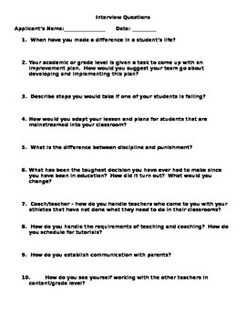 Middle school math teacher job interview questions