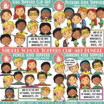 Preview of Middle School / Teen Kid Toppers Clipart Bundle