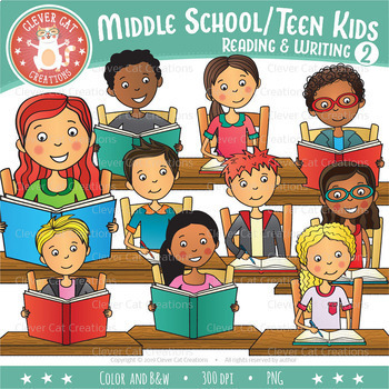 Preview of Middle School/Teen Kids Clip Art Reading & Writing - Set 2
