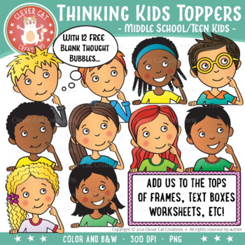 Preview of Middle School / Teen Kids Thinking Toppers Clipart