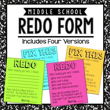 Preview of Middle School: Test Retake & Redo Request Slips for Standard Based Grading