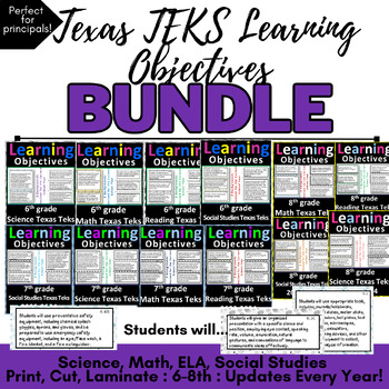 Preview of Middle School Texas TEKS Learning Objectives Bundle | 6-8th | State Standards