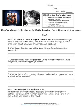 Preview of The Outsiders-Pre-Reading and Online Scavenger Hunt