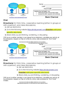 Preview of Middle School ELA Today's Meet Log In Directions