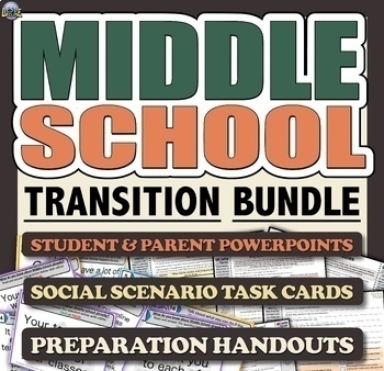 Preview of Middle School Transition Activities, Printables, Social Scenarios, PowerPoints