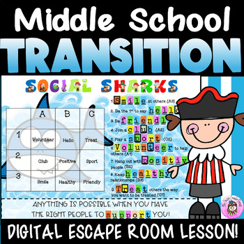 Preview of Moving Up to Middle School Transition Lesson: SEL Digital ESCAPE ROOM Activities
