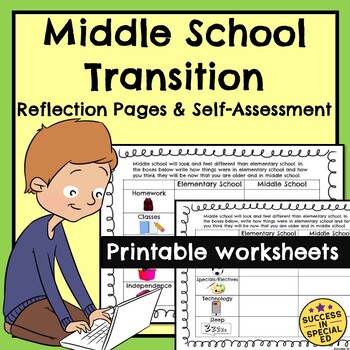 Preview of Back to School Middle School Transition Reflections Self Assessment Pages