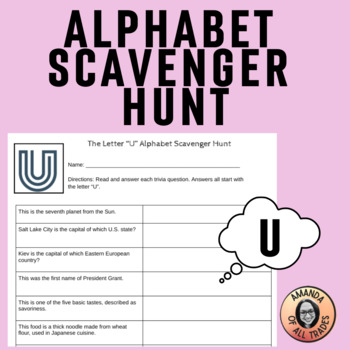 Preview of Middle School Trivia Teambuilding The Letter U Alphabet Scavenger Hunt Quiz Bowl