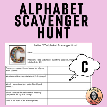 Preview of Middle School Trivia or Teambuilding The Letter C Alphabet Scavenger Hunt