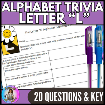 Preview of Middle School Trivia or Teambuilding The Letter L Alphabet Scavenger Hunt