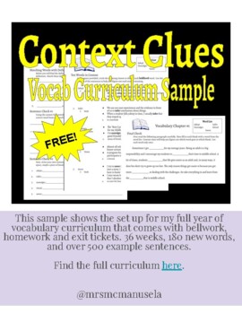 Preview of Middle School Context Clues Vocabulary Curriculum FREE Sample