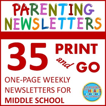 Preview of Middle School Weekly Parenting Newsletters for Entire Year (Print-N-Go)