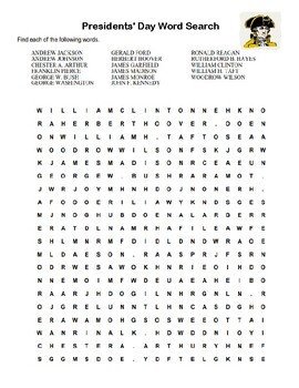 Preview of Middle School Word Search| Presidents' Day