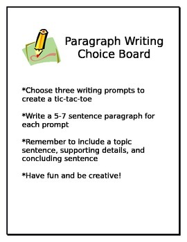 Preview of Middle School Writing Choice Board