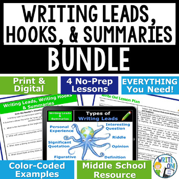 Preview of Writing Leads, Writing Hooks, & Endings for Essay Introductions & Conclusions