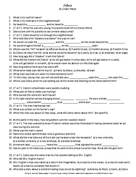 Preview of Middle School Zebra by Chaim Potok Complete Guided Reading Worksheet