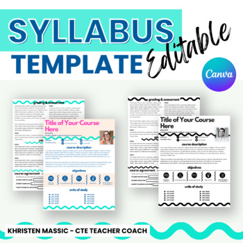 Preview of Middle School and High School Editable Syllabus Template - Wavy Line Design