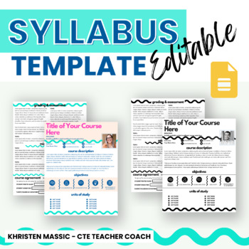 Preview of Middle School and High School Editable Syllabus Template - Wavy Line Design