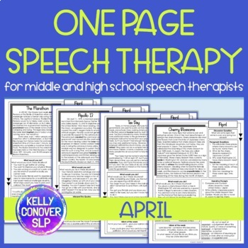 Preview of Middle School and High School One Page Speech Therapy Activities for April