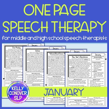 Preview of Middle School and High School One Page Speech Therapy Activities for January
