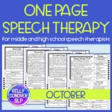 Middle School and High School One Page Speech Therapy Acti