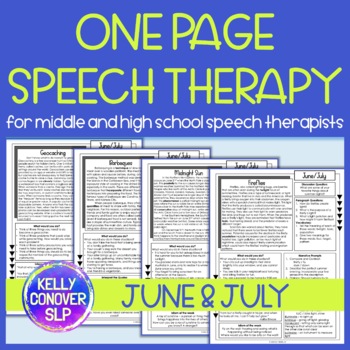 Preview of Middle School and High School One Page Speech Therapy June July (summer)