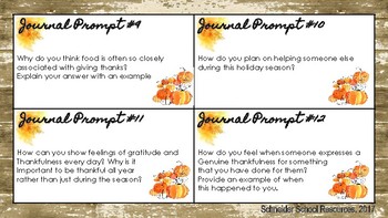 Middle School And High School Thanksgiving Journal Prompts By A Novel Concept