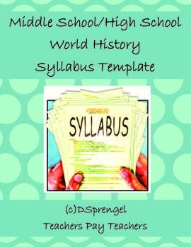Preview of Middle School/High School Social Studies World History Syllabus Template in Word