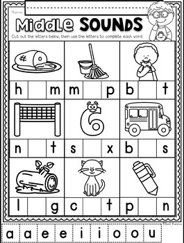 Middle Sounds Printable ~ Introductory Phonics and Pre-Reading Skills