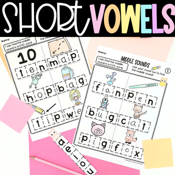 Preview of Middle Sounds Short Vowels Worksheets Find the Middle Sound Kindergarten