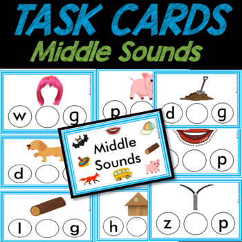 Preview of Middle Sounds TASK CARDS | Phonics | Easy PREP | Pre-k & Kindergarten