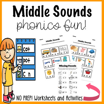 Preview of Middle Sounds Worksheets for Kindergarten Phonics Activities