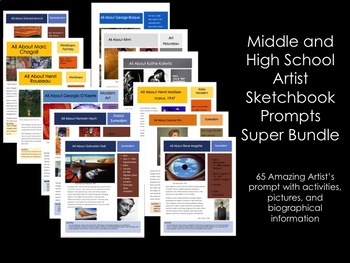 Preview of Sketchbook Prompts:Middle and High School Art-Super Bundle