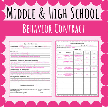 Preview of Middle and High School Classroom Behavior Contract & Tracking Sheet SEL